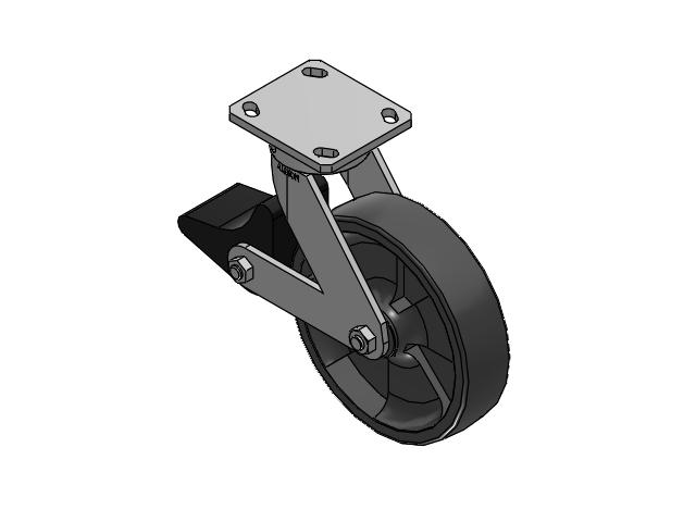 110 Series Kingpinless Top Plate Swivel Caster with 8 x 2 Dark Grey Nylon DT - Heavy Duty Glass-Filled Nylon Wheel and Poly Lock Integrated Brake