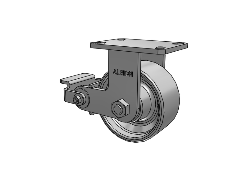310 Series Top Plate Rigid Caster with 6 x 3 Grey Enamel CA - Cast Iron Wheel and Poly Cam Brake