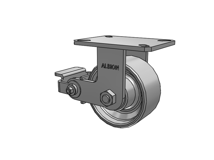 310 Series Top Plate Rigid Caster with 6 x 3 Grey Enamel CA - Cast Iron Wheel and Poly Cam Brake