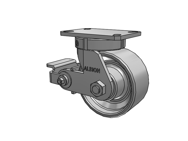 310 Series Top Plate Swivel Caster with 6 x 3 Grey Enamel CA - Cast Iron Wheel and Poly Cam Brake