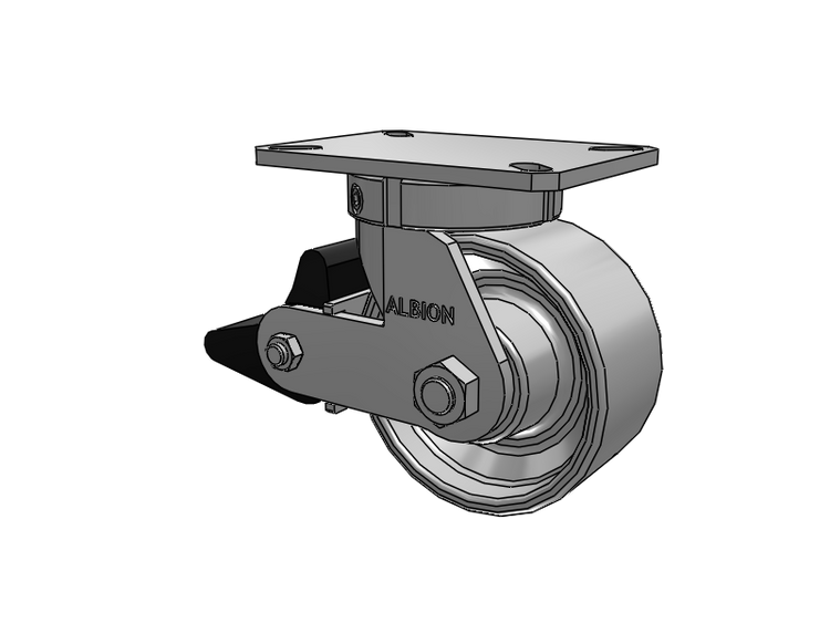 310 Series Top Plate Swivel Caster with 6 x 3 Grey Enamel CA - Cast Iron Wheel and Poly Lock Integrated Brake