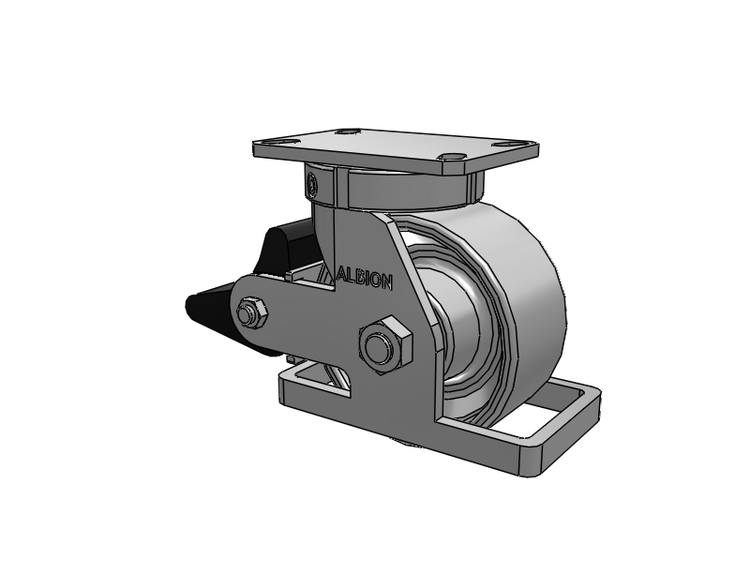 Roulette pivotante à plaque supérieure de la série 310 avec roue émaillée grise 6 x 3 CA - Roue en fonte et frein intégré Poly Lock
