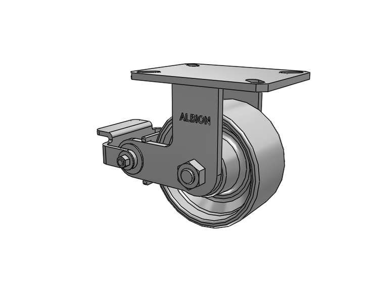 310 Series Top Plate Rigid Caster with 6 x 3 Grey Enamel CA - Cast Iron Wheel and Poly Cam Brake