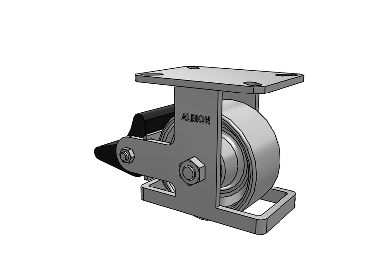 Roulette rigide à plaque supérieure de la série 310, avec roue émaillée grise 6 x 3 CA – roue en fonte et frein intégré Poly Lock