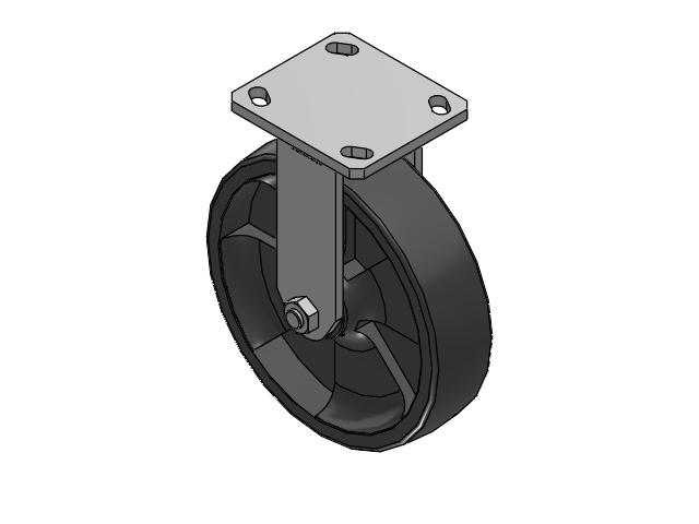 Roulette rigide sans pivot de la série 110 avec plaque supérieure, équipée de 8 roues en nylon DT gris foncé de dimensions 2 – Roue en nylon renforcé de fibre de verre pour usage intensif et frein frontal