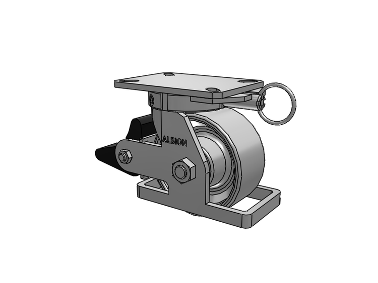 Roulette pivotante à plaque supérieure de la série 310 avec roue émaillée grise 6 x 3 CA - Roue en fonte et frein intégré Poly Lock