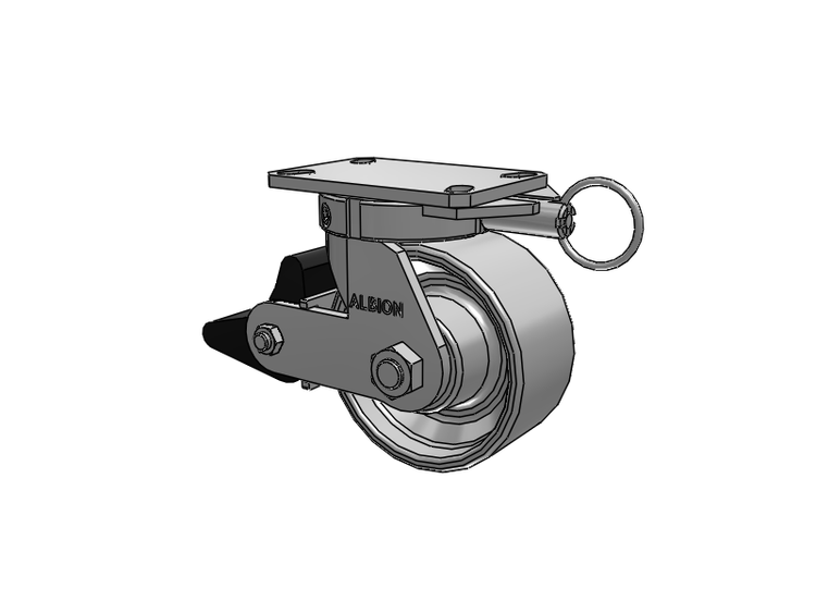 Roulette pivotante à plaque supérieure de la série 310 avec roue émaillée grise 6 x 3 CA - Roue en fonte et frein intégré Poly Lock