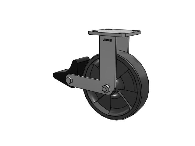 110 Series Kingpinless Top Plate Rigid Caster with 8 x 2 Dark Grey Nylon DT - Heavy Duty Glass-Filled Nylon Wheel and Poly Lock Integrated Brake