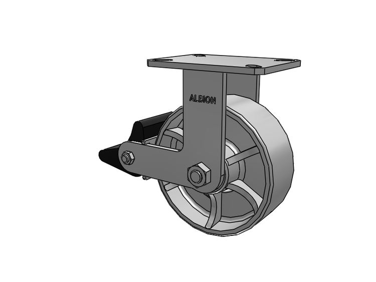 Roulette rigide à plaque supérieure de la série 310 avec roue émaillée grise 8 x 3 CA – Roue en fonte et frein intégré Poly Lock