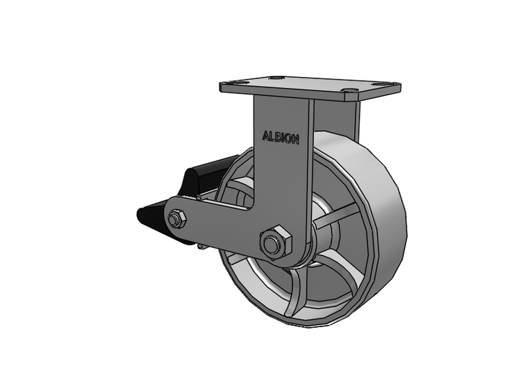310 Series Top Plate Rigid Caster with 8 x 3 Grey Enamel CA - Cast Iron Wheel and Poly Lock Integrated Brake