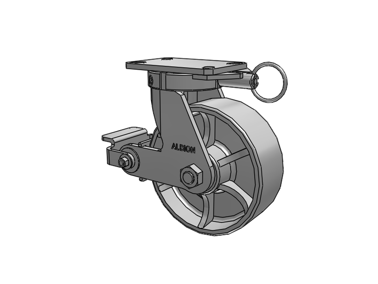 Roulette pivotante à plaque supérieure de la série 310 avec roue en fonte émaillée grise 8 x 3 CA et frein à came en polyuréthane