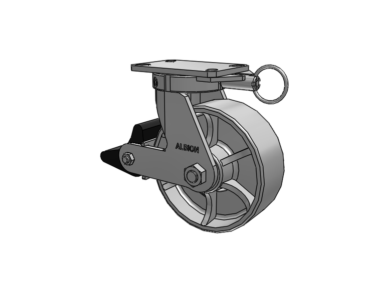 Roulette pivotante à plaque supérieure de la série 310 avec roue en fonte émaillée grise 8 x 3 CA et frein intégré Poly Lock