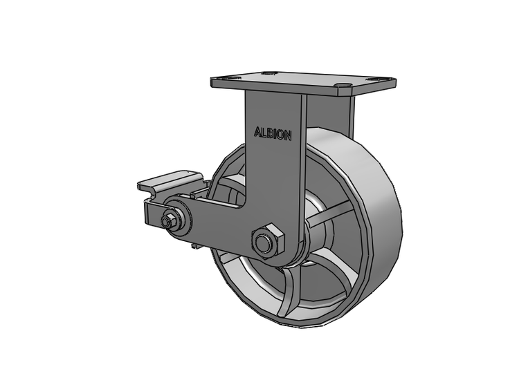 310 Series Top Plate Rigid Caster with 8 x 3 Grey Enamel CA - Cast Iron Wheel and Poly Cam Brake