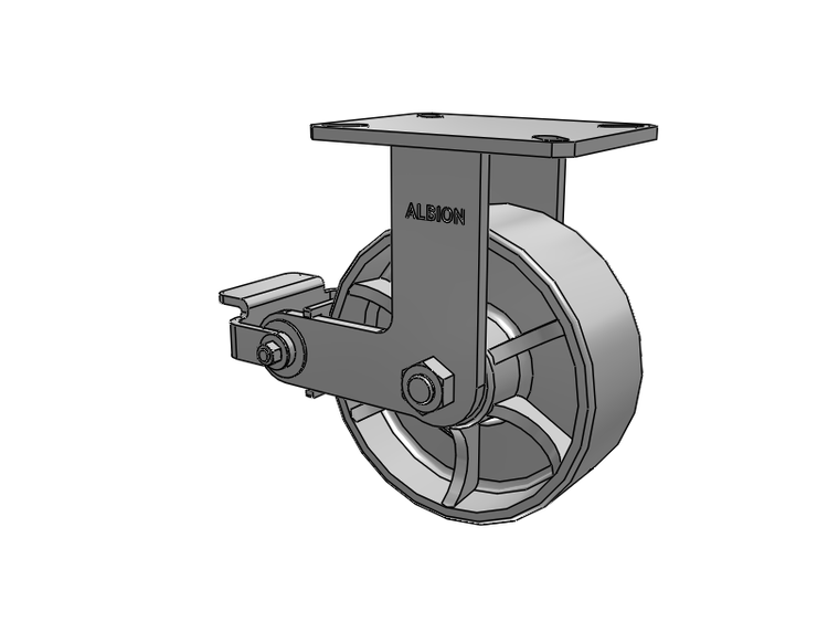 310 Series Top Plate Rigid Caster with 8 x 3 Grey Enamel CA - Cast Iron Wheel and Poly Cam Brake