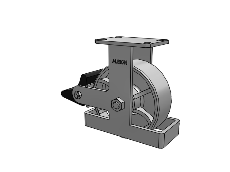 310 Series Top Plate Rigid Caster with 8 x 3 Grey Enamel CA - Cast Iron Wheel and Poly Lock Integrated Brake