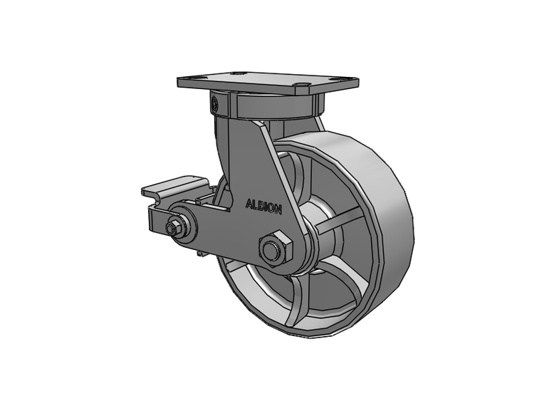310 Series Top Plate Swivel Caster with 8 x 3 Grey Enamel CA - Cast Iron Wheel and Poly Cam Brake