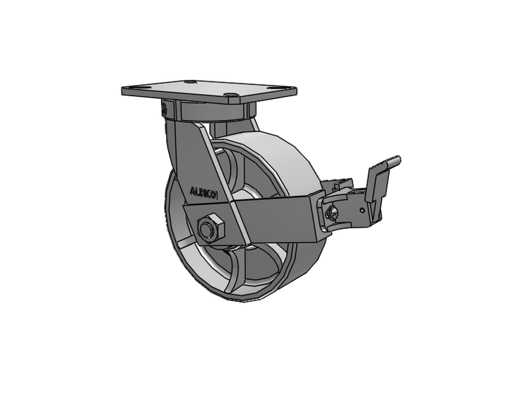 310 Series Top Plate Swivel Caster with 8 x 3 Grey Enamel CA - Cast Iron Wheel and Face Brake