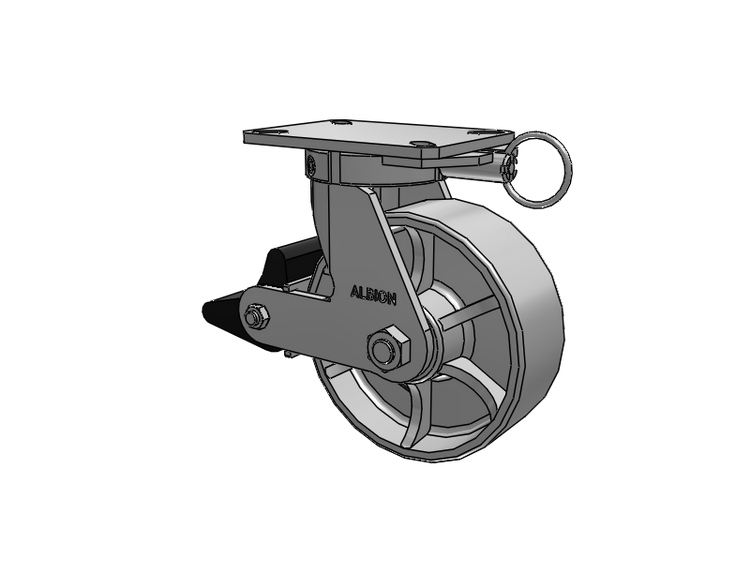 310 Series Top Plate Swivel Caster with 8 x 3 Grey Enamel CA - Cast Iron Wheel and Poly Lock Integrated Brake