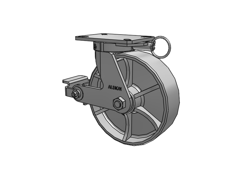 310 Series Top Plate Swivel Caster with 10 x 3 Grey Enamel CA - Cast Iron Wheel and Poly Cam Brake