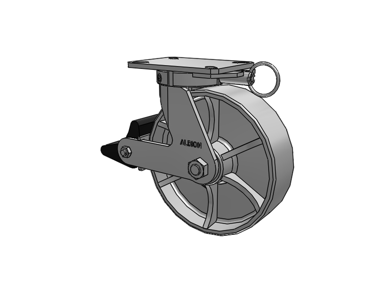 310 Series Top Plate Swivel Caster with 10 x 3 Grey Enamel CA - Cast Iron Wheel and Poly Lock Integrated Brake