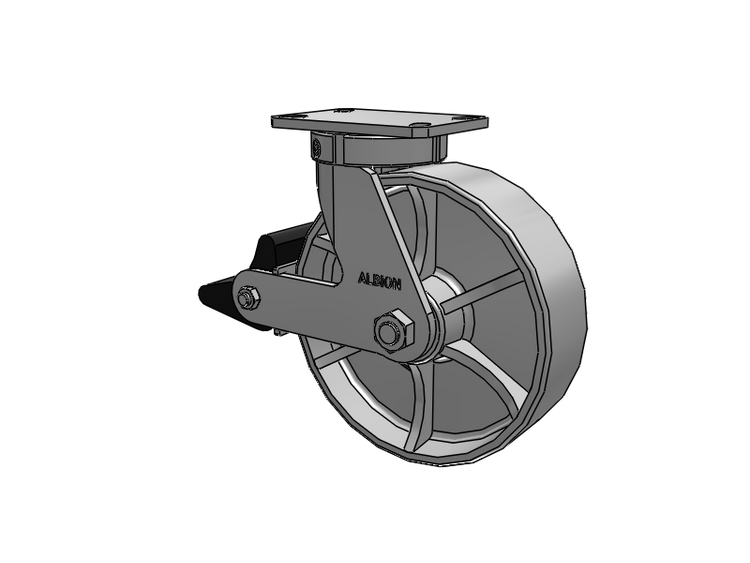 310 Series Top Plate Swivel Caster with 10 x 3 Grey Enamel CA - Cast Iron Wheel and Poly Lock Integrated Brake