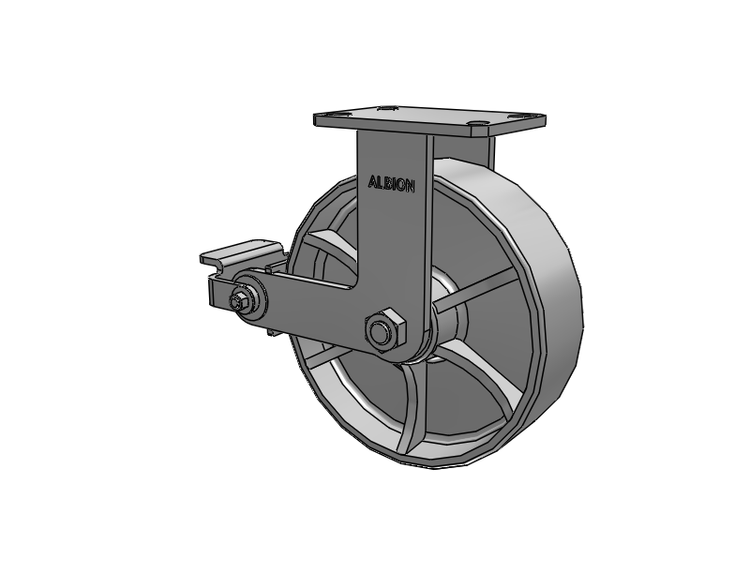 310 Series Top Plate Rigid Caster with 10 x 3 Grey Enamel CA - Cast Iron Wheel and Poly Cam Brake