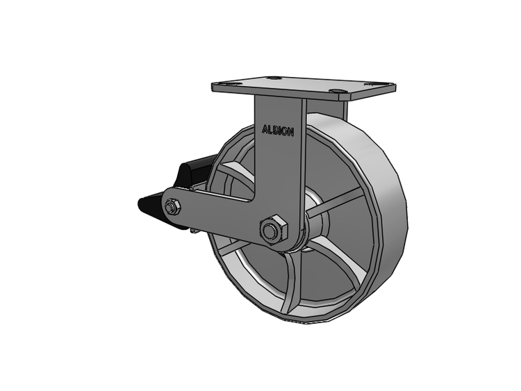 310 Series Top Plate Rigid Caster with 10 x 3 Grey Enamel CA - Cast Iron Wheel and Poly Lock Integrated Brake