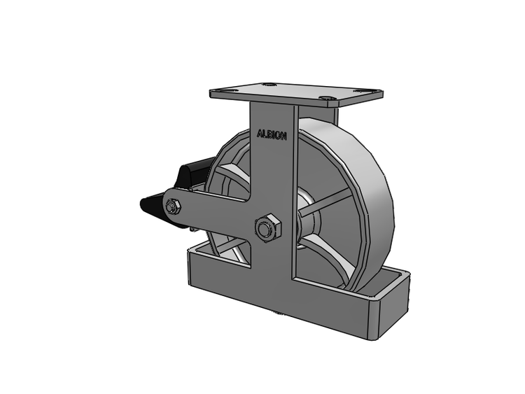 310 Series Top Plate Rigid Caster with 10 x 3 Grey Enamel CA - Cast Iron Wheel and Poly Lock Integrated Brake