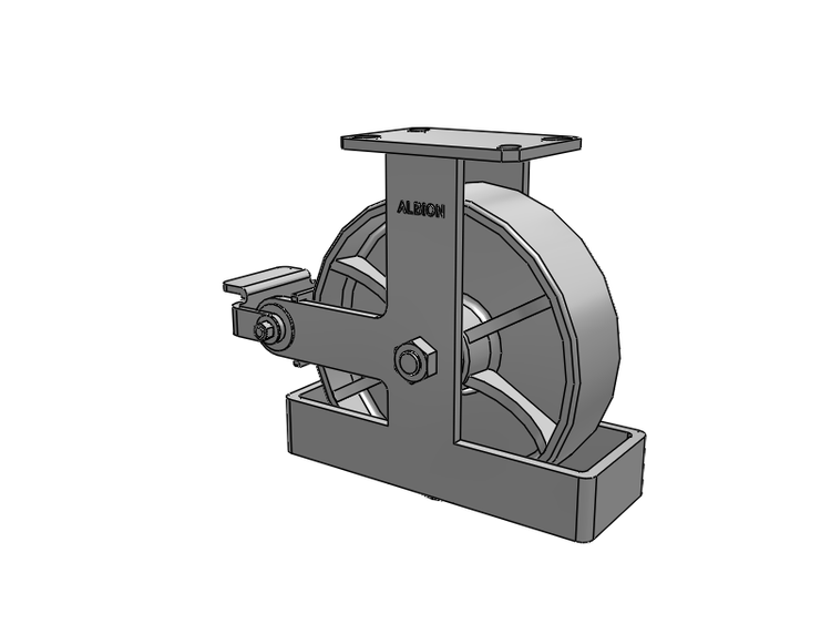310 Series Top Plate Rigid Caster with 10 x 3 Grey Enamel CA - Cast Iron Wheel and Poly Cam Brake