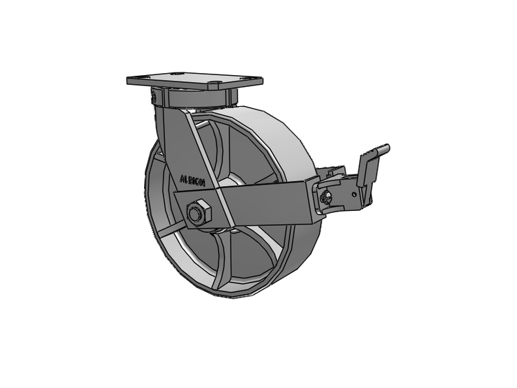 310 Series Top Plate Swivel Caster with 10 x 3 Grey Enamel CA - Cast Iron Wheel and Face Brake