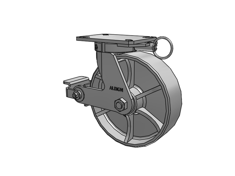 310 Series Top Plate Swivel Caster with 10 x 3 Grey Enamel CA - Cast Iron Wheel and Poly Cam Brake