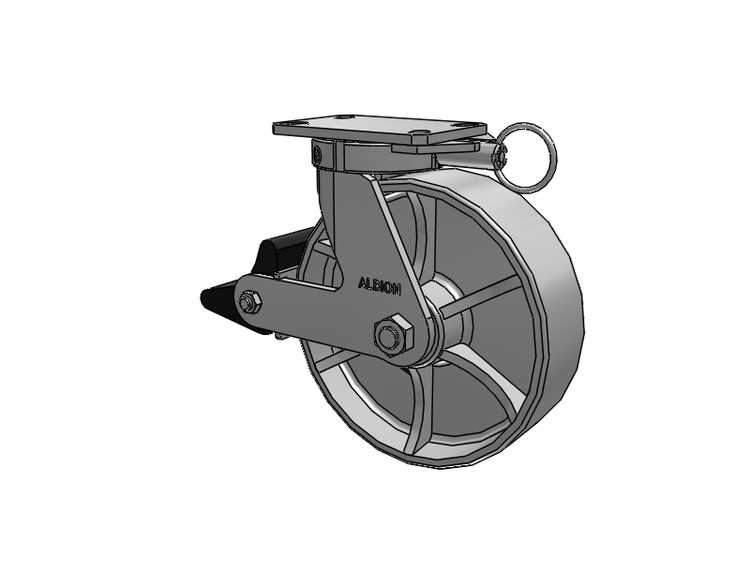 310 Series Top Plate Swivel Caster with 10 x 3 Grey Enamel CA - Cast Iron Wheel and Poly Lock Integrated Brake