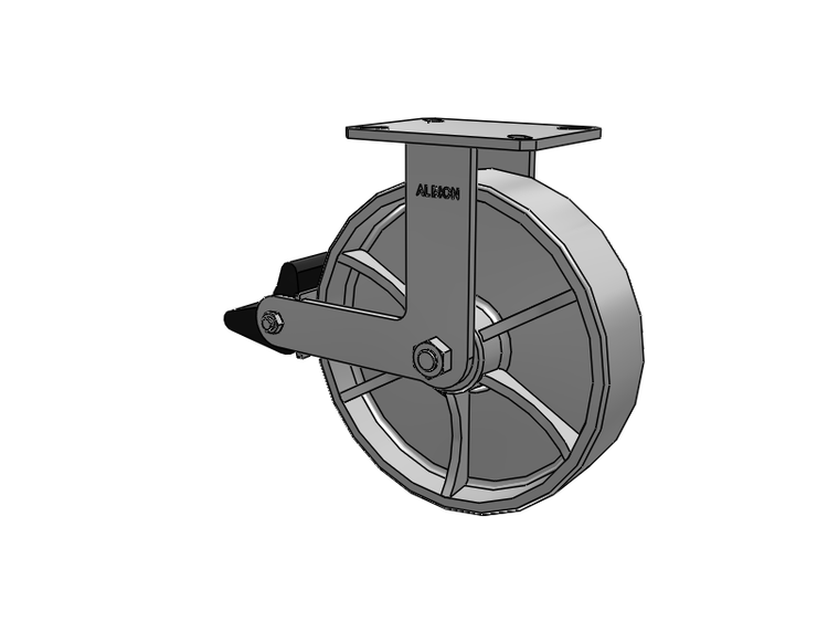 310 Series Top Plate Rigid Caster with 12 x 3 Grey Enamel CA - Cast Iron Wheel and Poly Lock Integrated Brake