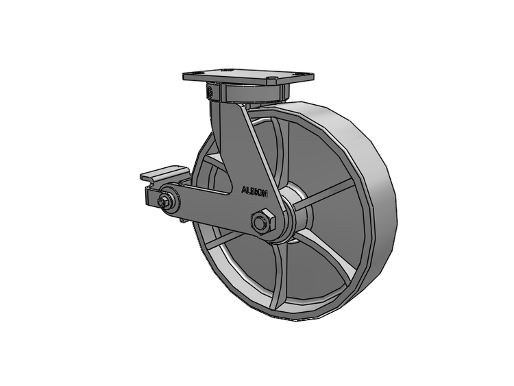 310 Series Top Plate Swivel Caster with 12 x 3 Grey Enamel CA - Cast Iron Wheel and Poly Cam Brake
