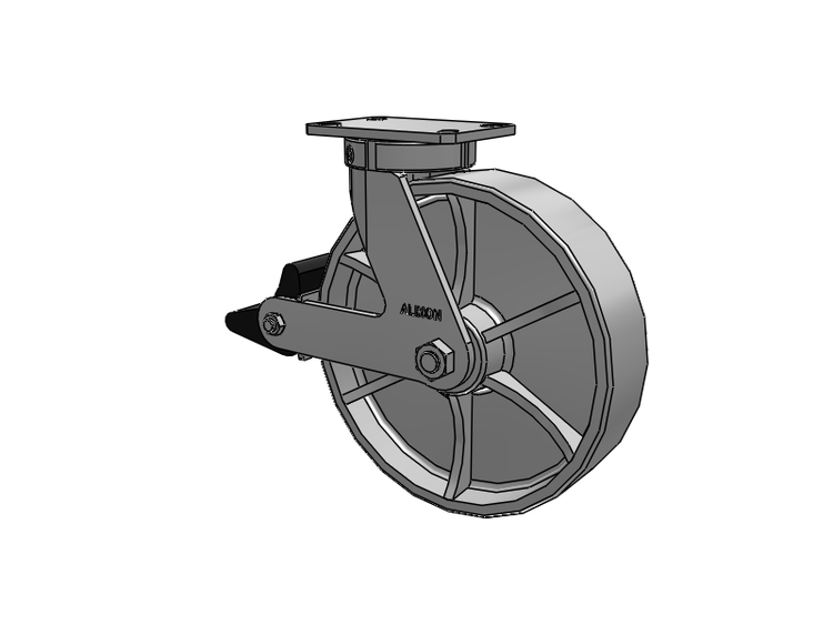 Roulette pivotante à plaque supérieure de la série 310 avec roue en fonte émaillée grise 12 x 3 CA et frein intégré Poly Lock