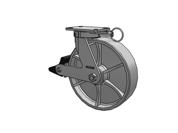 Roulette pivotante à plaque supérieure de la série 310 avec roue en fonte émaillée grise 12 x 3 CA et frein intégré Poly Lock