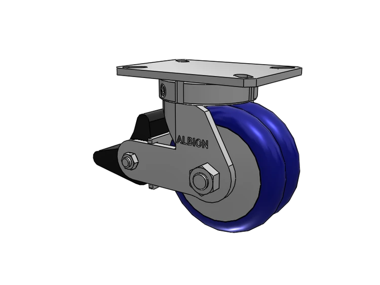 310 Series Top Plate Swivel Caster with 6 x 3 Blue Tread on Aluminum Core EY - Swivel-EAZ (Crown) Wheel and Poly Lock Integrated Brake