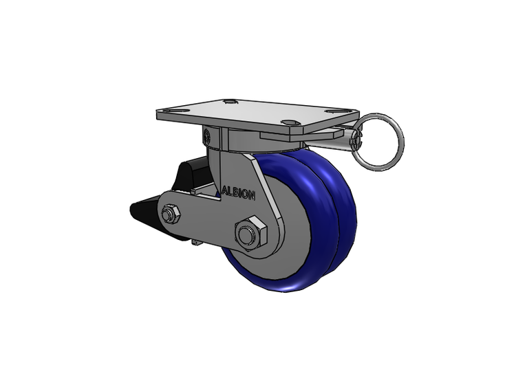 310 Series Top Plate Swivel Caster with 6 x 3 Blue Tread on Aluminum Core EY - Swivel-EAZ (Crown) Wheel and Poly Lock Integrated Brake