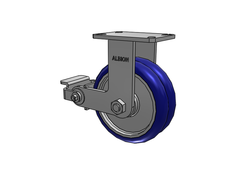 310 Series Top Plate Rigid Caster with 8 x 3 Blue Tread on Aluminum Core EY - Swivel-EAZ (Crown) Wheel and Poly Cam Brake