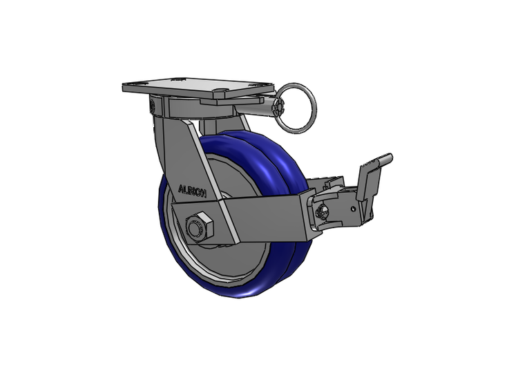 310 Series Top Plate Swivel Caster with 8 x 3 Blue Tread on Aluminum Core EY - Swivel-EAZ (Crown) Wheel and Face Brake