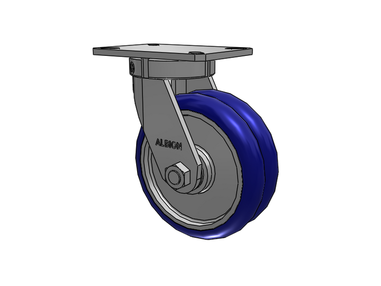 Roulette pivotante à plaque supérieure de la série 310, avec bande de roulement bleue 8 x 3 sur noyau en aluminium EY - Roue pivotante EAZ (Crown)