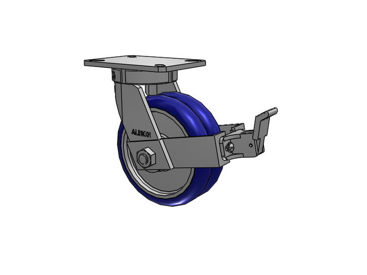 310 Series Top Plate Swivel Caster with 8 x 3 Blue Tread on Aluminum Core EY - Swivel-EAZ (Crown) Wheel and Face Brake