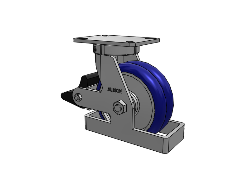 310 Series Top Plate Swivel Caster with 8 x 3 Blue Tread on Aluminum Core EY - Swivel-EAZ (Crown) Wheel and Poly Lock Integrated Brake