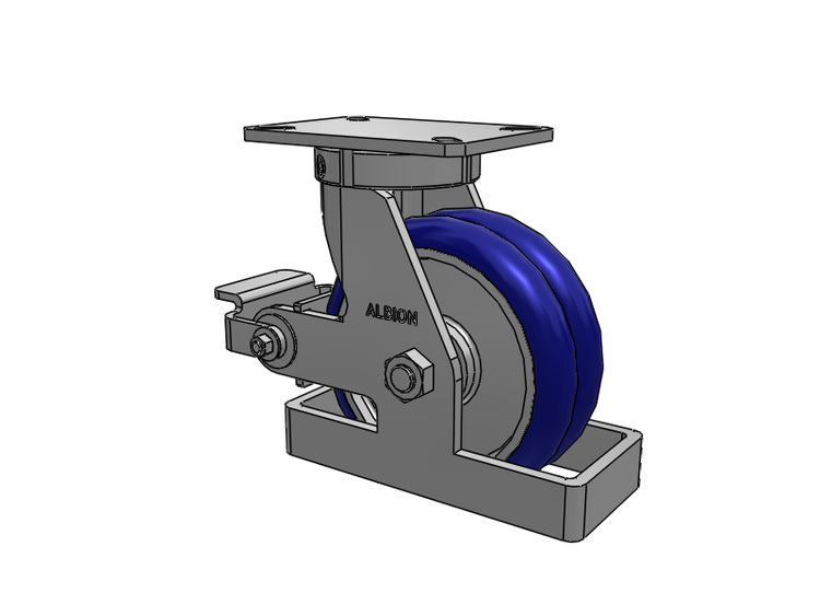 310 Series Top Plate Swivel Caster with 8 x 3 Blue Tread on Aluminum Core EY - Swivel-EAZ (Crown) Wheel and Poly Cam Brake
