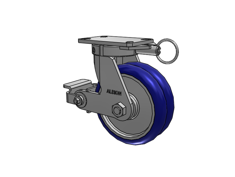 310 Series Top Plate Swivel Caster with 8 x 3 Blue Tread on Aluminum Core EY - Swivel-EAZ (Crown) Wheel and Poly Cam Brake