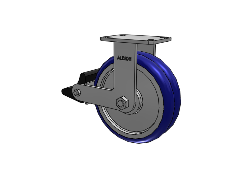 Roulette rigide à plaque supérieure de la série 310, avec bande de roulement bleue 10 x 3 sur noyau en aluminium EY - Roue pivotante EAZ (Crown) et frein intégré Poly Lock