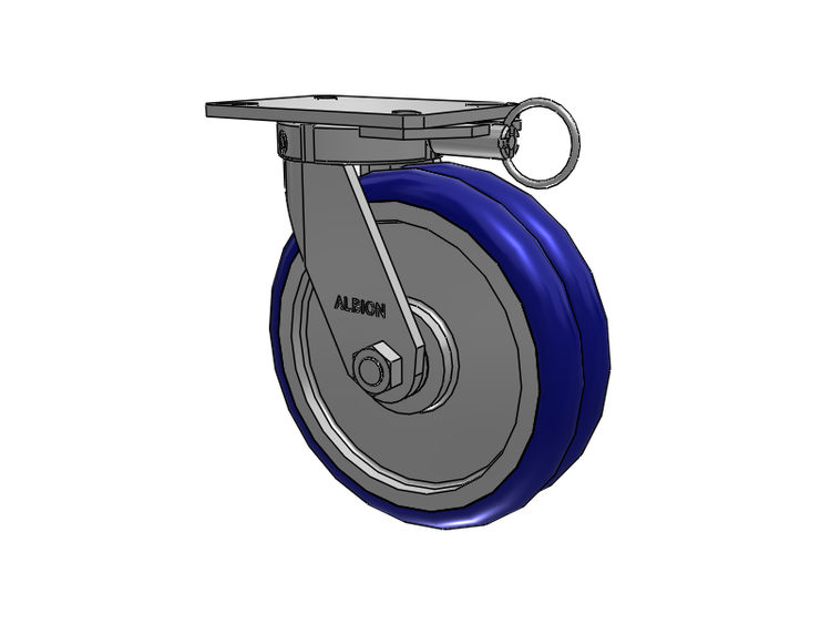Roulette pivotante à plaque supérieure de la série 310, avec bande de roulement bleue 10 x 3 sur noyau en aluminium EY - Roue pivotante EAZ (Crown)