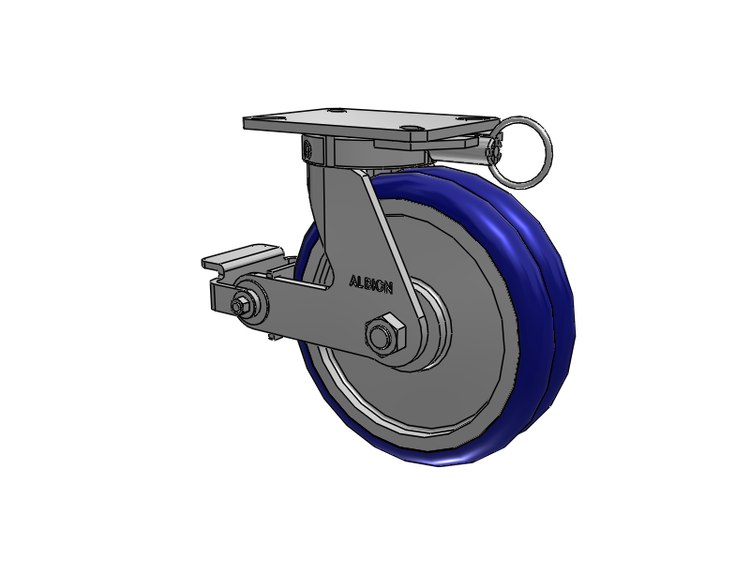 Roulette pivotante à plaque supérieure de la série 310, avec bande de roulement bleue 10 x 3 sur noyau en aluminium EY - Roue pivotante EAZ (Crown) et frein à came en polyuréthane