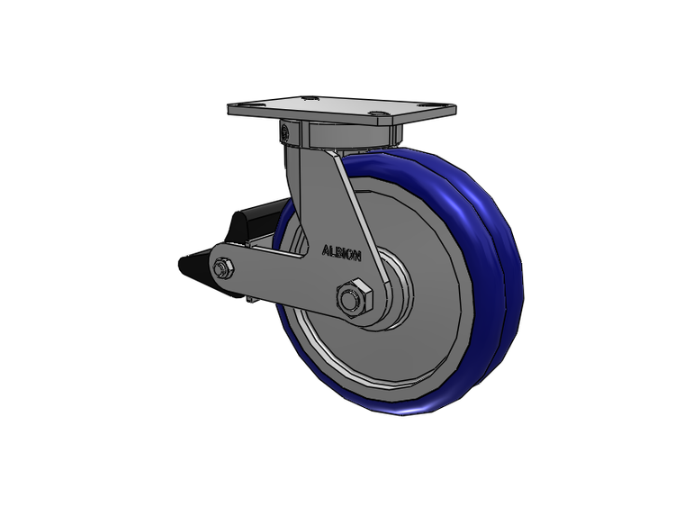 Roulette pivotante à plaque supérieure de la série 310, avec bande de roulement bleue 10 x 3 sur noyau en aluminium EY - Roue pivotante EAZ (Crown) et frein intégré Poly Lock