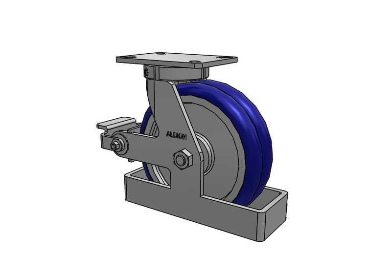 Roulette pivotante à plaque supérieure de la série 310, avec bande de roulement bleue 10 x 3 sur noyau en aluminium EY - Roue pivotante EAZ (Crown) et frein à came en polyuréthane